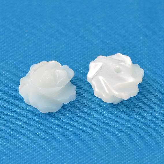 Perles naturelles de coquillages blancs, perles en nacre, la moitié foré, fleur, blanc, 8x4mm, Trou: 0.5mm