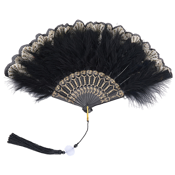 Plastic Folding Fan with Tassels, for Party Wedding Dancing Decoration