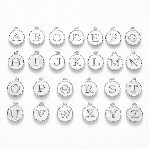 Alloy Pendant Cabochon Settings For Enamel, Flat Round with Alphabet