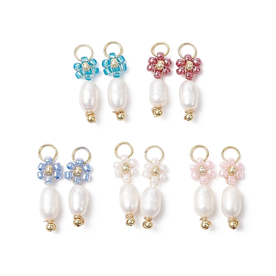 Подвески-цветы из стеклянных бус, с овальными бусинами из натурального пресноводного жемчуга и глоденом 304 открытые соединительные кольца из нержавеющей стали