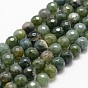 Natural Moss Agate Beads Strands, Faceted, Round, Dark Olive Green