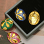 Stainless Steel Rhinestones Pendants, with Enamel, Golden, Oval with Flower Charm