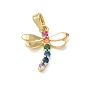 Pendentifs en laiton zircon cubique micro pavé coloré, charmes libellule