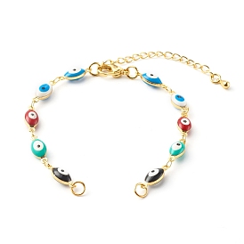 Fabricación de pulseras de cadena de eslabones de latón esmaltado, con cierre de langosta, mal de ojo, dorado