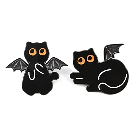 Эмалированные значки с изображением кошки и летучей мыши на Хэллоуин, Черные металлические застежки для значков на лацкан для рюкзака или одежды
