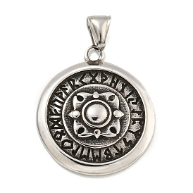 316 хирургические подвески из нержавеющей стали, плоский круглый с руническим оберегом