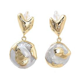 Boucles d'oreille en perles naturelles, avec des embouts en laiton et 925 épingles en argent sterling, plat rond