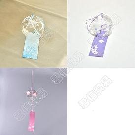 3Pcs 3 Styles Glass Wind Chime, with Polyester Cord & Paper