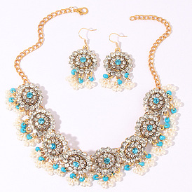 W827 Bohemian exaggerated diamond earrings necklace fashion high-end jewelry set female