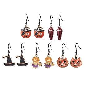 Halloween Alloy Enamel Dangle Earrings, with Stainless Steel Earring, Black