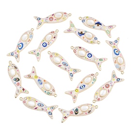 Grands pendentifs en alliage émaillé imprimé, Poisson orné de breloques à motif d'œil protecteur, avec strass et imitation œil de chat en résine, sans cadmium et sans nickel et sans plomb, crémaillère plaquage, or