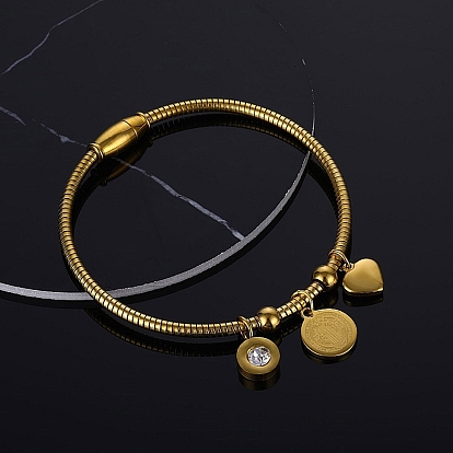 304 Браслеты с подвесками из нержавеющей стали для женщин, плоский круг со святым Бенедиктом и сердцем