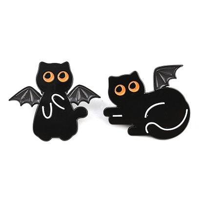 Эмалированные значки с изображением кошки и летучей мыши на Хэллоуин, Черные металлические застежки для значков на лацкан для рюкзака или одежды