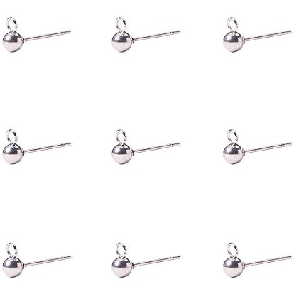 304 Stainless Steel Stud Earring Findings, with Loop, 16x6mm, Hole: 2mm, Pin: 0.8mm