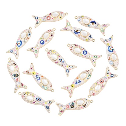 Grands pendentifs en alliage émaillé imprimé, Poisson orné de breloques à motif d'œil protecteur, avec strass et imitation œil de chat en résine, sans cadmium et sans nickel et sans plomb, crémaillère plaquage, or