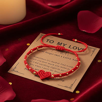 Регулируемые браслеты в форме сердца из плетеной нейлоновой нити, латунные круглые бусины для украшения пары