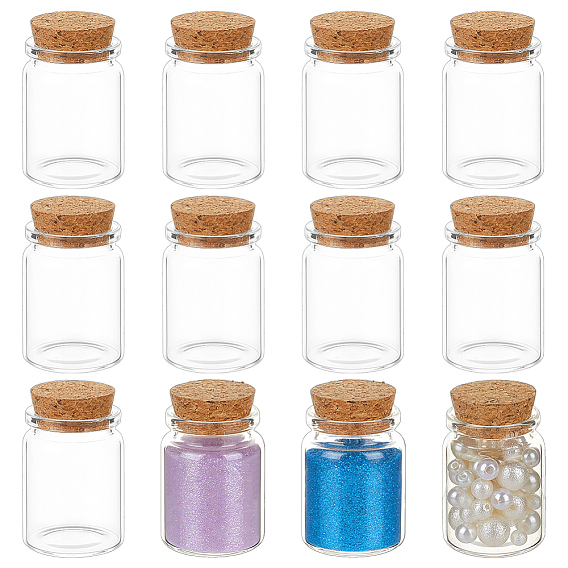Glass Wishing Bottles for Bead Containers, with Cork Stopper