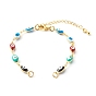 Brass Enamel Link Chain Bracelet Making, with Lobster Claw Clasps, Evil Eye, Golden