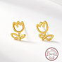 925 Sterling Silver Stud Earrings, Tulip Flower Earrings for Women