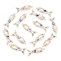 Printed Alloy Enamel Big Pendants, Fish with Evil Eye Pattern Charms, with Rhinestone and Resin Imitation Cat Eye, Cadmium Free & Nickel Free & Lead Free, Rack Plating, Golden