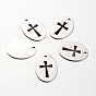 Spray Painted 201 Stainless Steel Pendants, Oval with Cross Pattern, 30x22x1mm, Hole: 3mm