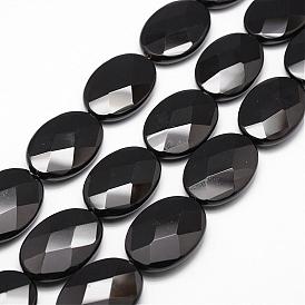 Brins de perles d'onyx noir naturel, Grade a, teints et chauffée, facette, ovale