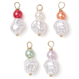 5Pcs 5 Colors Plastic Imitation Pearl Beaded Pendants Sets, with Real 24K Gold Plated 304 Stainless Steel Ball Head Pins, Round & Nuggest