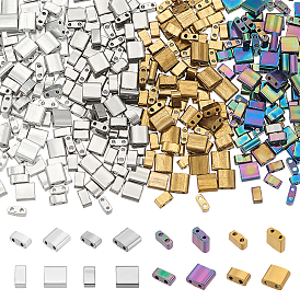 320 шт. 8 стили гальванизированные стеклянные бусины, 2-луночное, прямоугольные