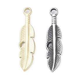 304 Stainless Steel Pendants, Feather Charm