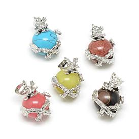 Natural & Synthetic Mixed Stone Pendants, with Alloy Findings, Dragon, Platinum