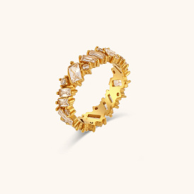 Женское кольцо с геометрическим цирконием неправильной формы - нержавеющая сталь с покрытием 18k