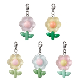 Translucent Resin Flower Pendant Decorations, Stainless Steel Lobster Claw Clasps Charm for Bag Ornaments