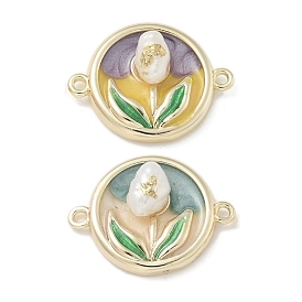 Латунная эмаль плоская круглая с розовым соединителем подвески, без кадмия, без никеля и без свинца, с ABS имитации жемчуга, реальный 18 k позолоченный