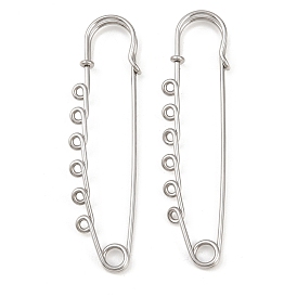 304 Stainless Steel Safety Pins Brooch Findings, Kilt Pins with 6 Loops for Lapel Pin Making