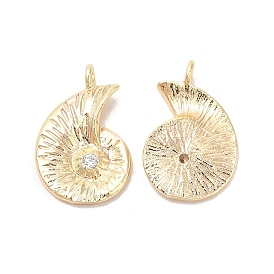 Brass Micro Pave Clear Cubic Zirconia Pendants, Conch Charm