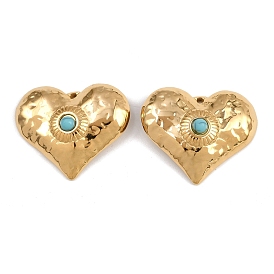 304 из нержавеющей стали сердце кулоны, с синтетическими бирюзовых бус, ионное покрытие (ip)