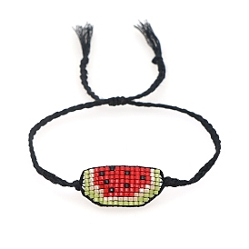 Glass Seed Braided Bead Bracelet, Watermelon Friendship Bracelet for Women