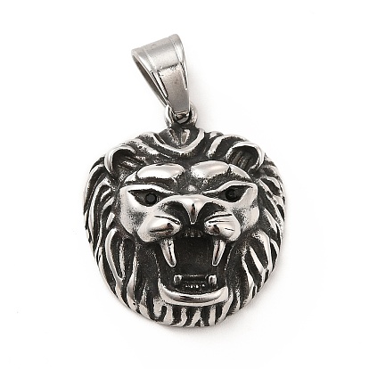 304 Stainless Steel Pendants, with Jet Rhinestone, Lion Charms