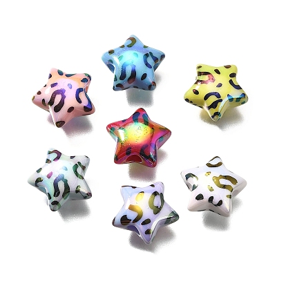 Непрозрачные акриловые бусины с УФ-покрытием, радужный, звезда с леопардовым рисунком