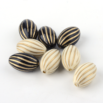 Oval Plating Acrylic Beads, Golden Metal Enlaced, 14.5x9mm, Hole: 1.5mm, about 757pcs/500g