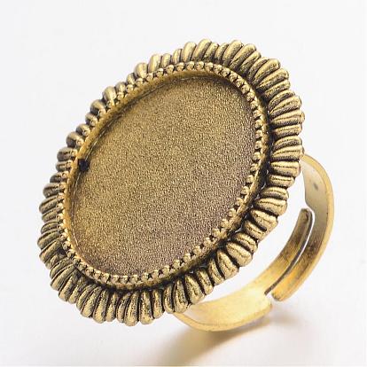 Vintage Adjustable Iron Finger Ring Components Alloy Cabochon Bezel Settings, Cadmium Free & Lead Free, 17x5mm, Flat Round Tray: 20mm