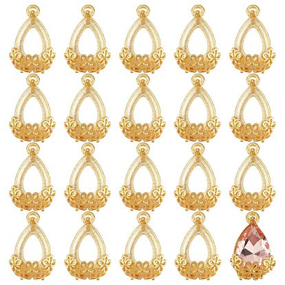 30Pcs Alloy Pendant Rhinestone Settings, Cadmium Free & Lead Free, Teardrop with Flower