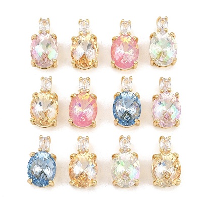 Pendentifs en verre en laiton, charme ovale, facette