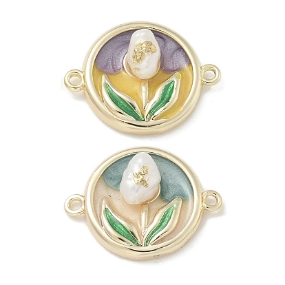 Латунная эмаль плоская круглая с розовым соединителем подвески, без кадмия, без никеля и без свинца, с ABS имитации жемчуга, реальный 18 k позолоченный