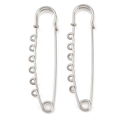 304 Stainless Steel Safety Pins Brooch Findings, Kilt Pins with 6 Loops for Lapel Pin Making