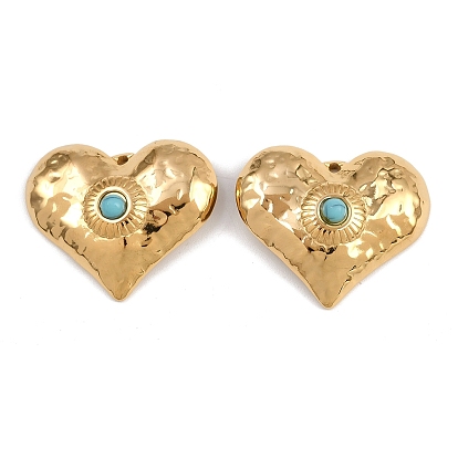 304 из нержавеющей стали сердце кулоны, с синтетическими бирюзовых бус, ионное покрытие (ip)