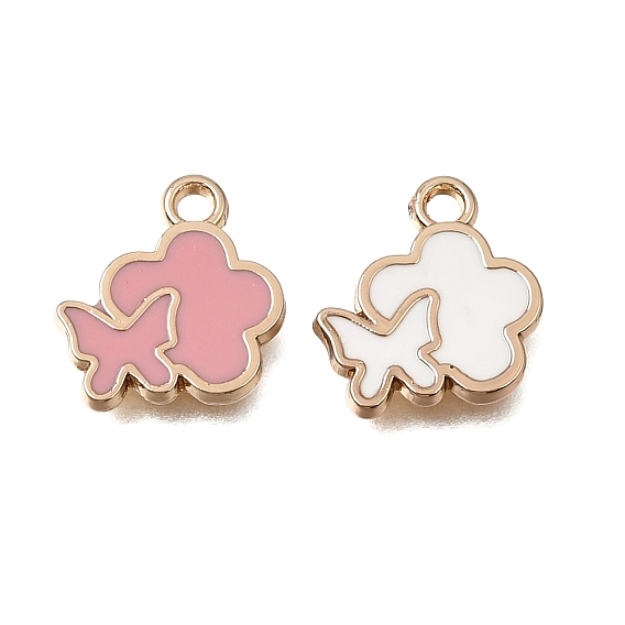 Alloy with Enamel Charms, Flower with Butterfly Charms, Rack Plating, Golden