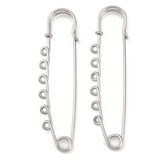 304 Stainless Steel Safety Pins Brooch Findings, Kilt Pins with 6 Loops for Lapel Pin Making
