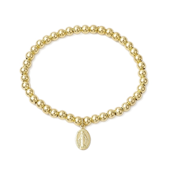 304 эластичные браслеты из нержавеющей стали для женщин, латунный овал с амулетами Девы Марии