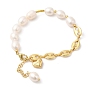 Rack Plating Brass Heart Charm Bracelet with Natural Pearl Beaded Chains, Cadmium Free & Lead Free